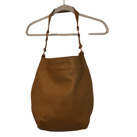 botkier all weather leather camel tan bucket shoulder bag 13x15" - Picture 1 of 8